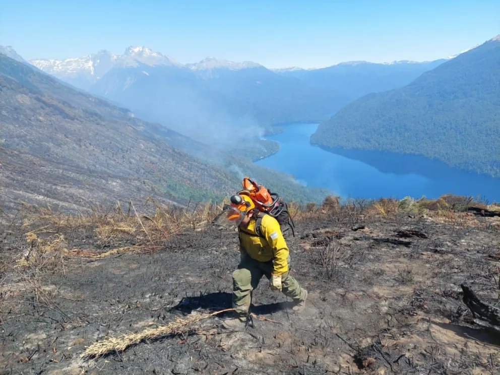 Continúa el combate aéreo del incendio en Lago Martín