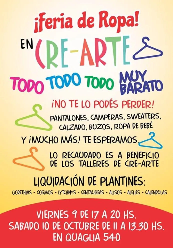 Feria de ropa a beneficio de Cre-Arte