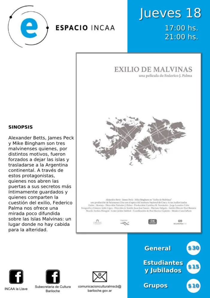 Este jueves, “El exilio de Malvinas” en el Espacio INCAA Bariloche