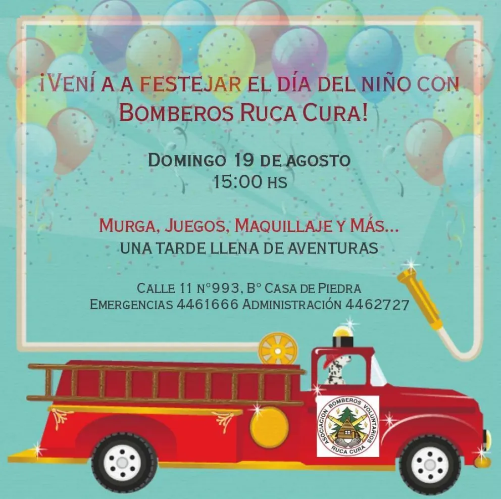 Bomberos Ruca Cura invita a los festejos por el Día del Niño